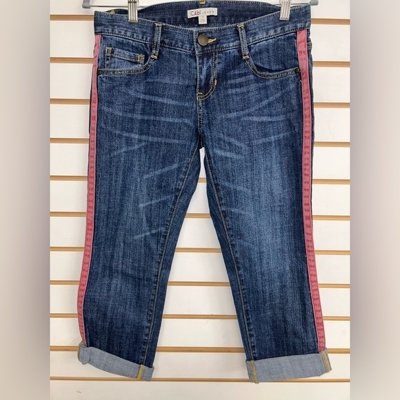 CAbi 327 Johnny Cropped Tux Denim Jeans with Red‎ Stripe 5 Pocket Women's Size 2 - Picture 1 of 6